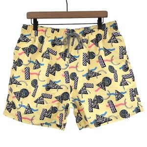 NEW Boardies Swim Trunks Novelty 80s Print Yellow 5" Inseam Swim Shorts | XL